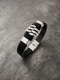 Bracciale da uomo in acciaio inossidabile nero e argento, 21 cm