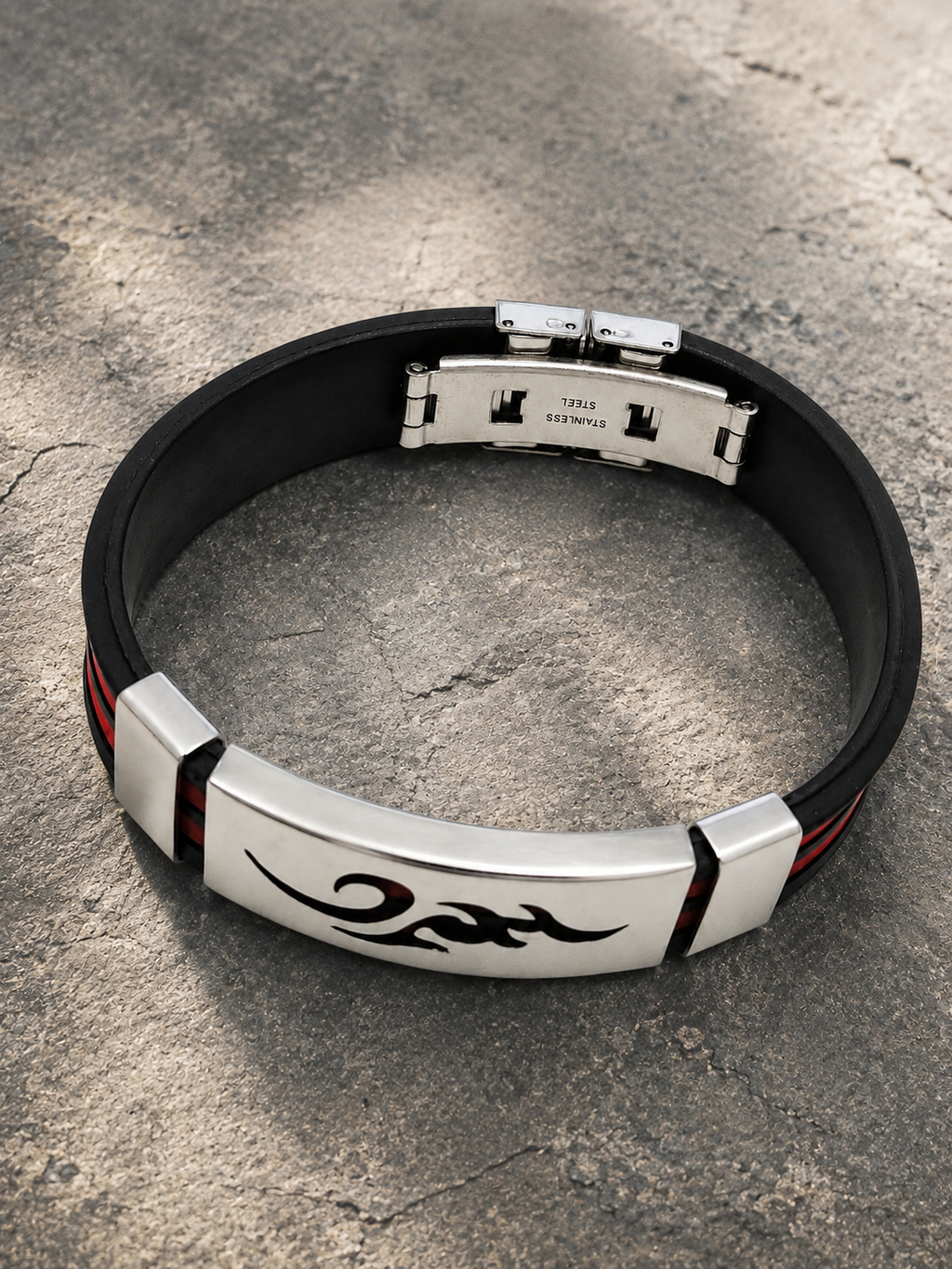 Bracciale da uomo rosso e nero Fiamma in poliuretano