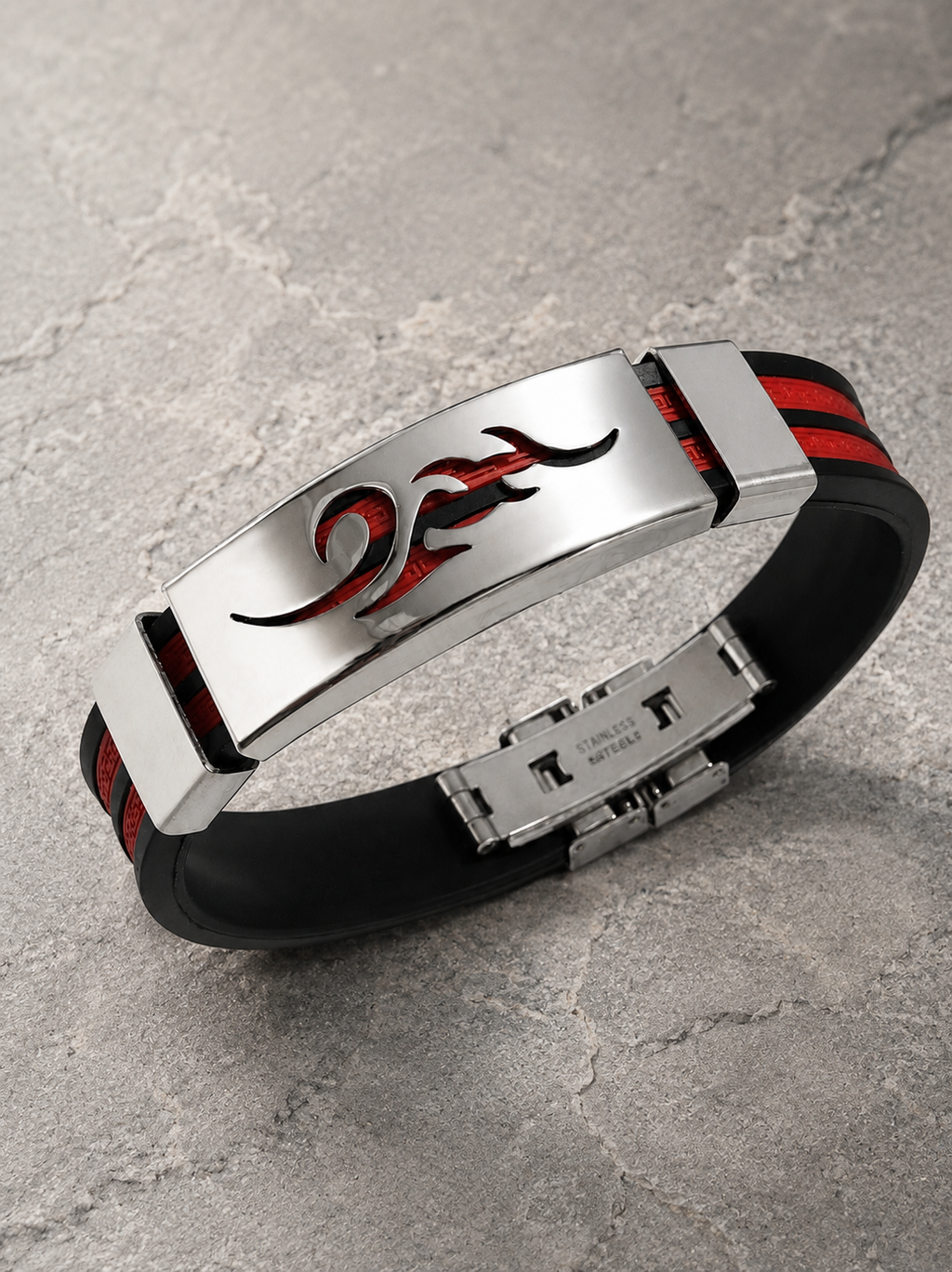 Bracciale da uomo rosso e nero Fiamma in poliuretano