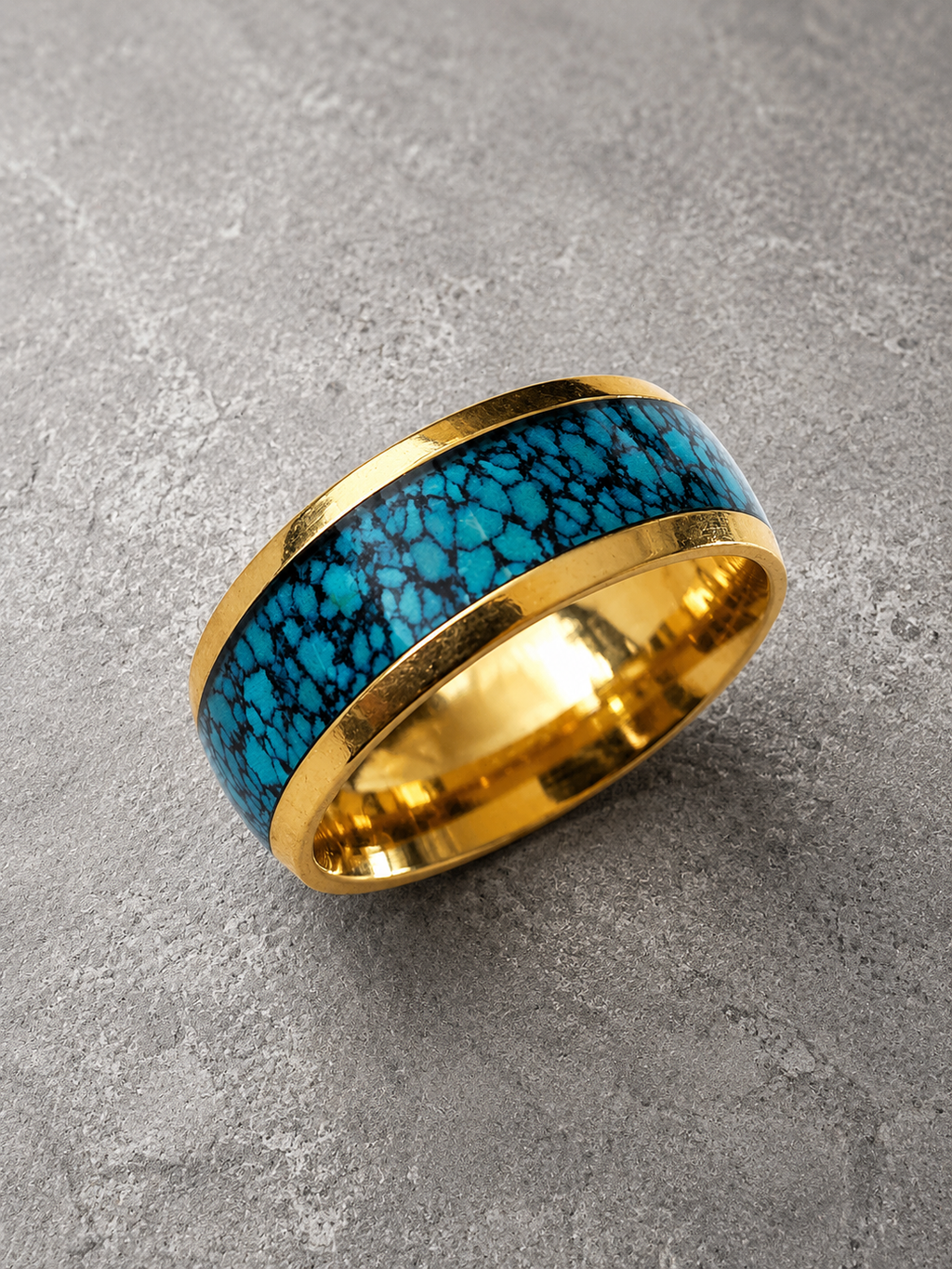 Anello da uomo in acciaio inossidabile blu e oro taglia 57