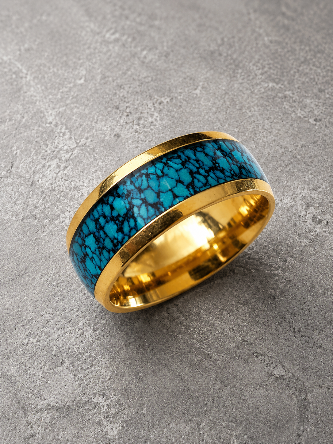 Anello da uomo in acciaio inossidabile blu e oro taglia 57