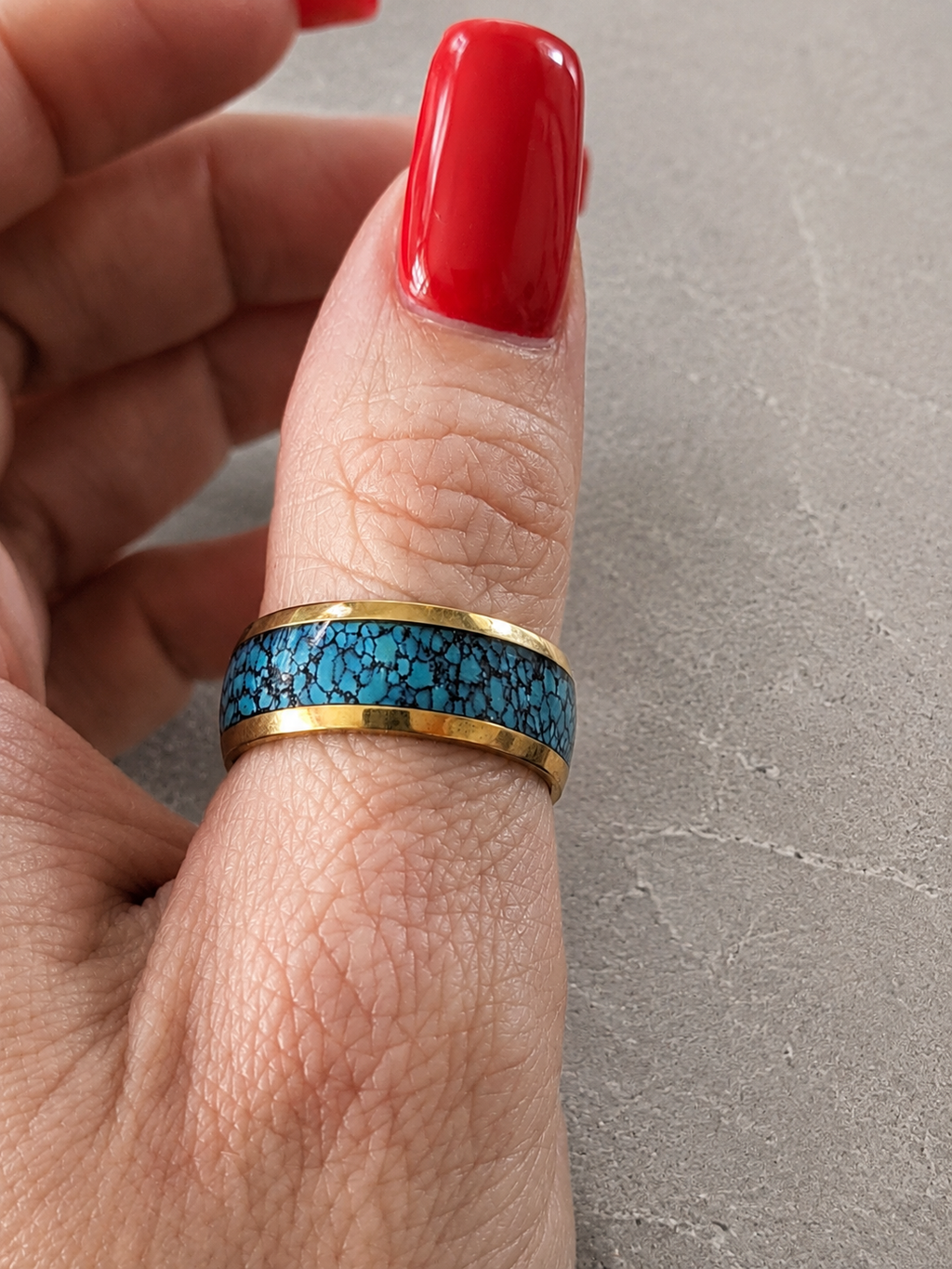 Anello da uomo in acciaio inossidabile blu e oro taglia 57