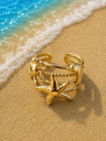 Bague ouverte étoile de mer et animaux marins doré