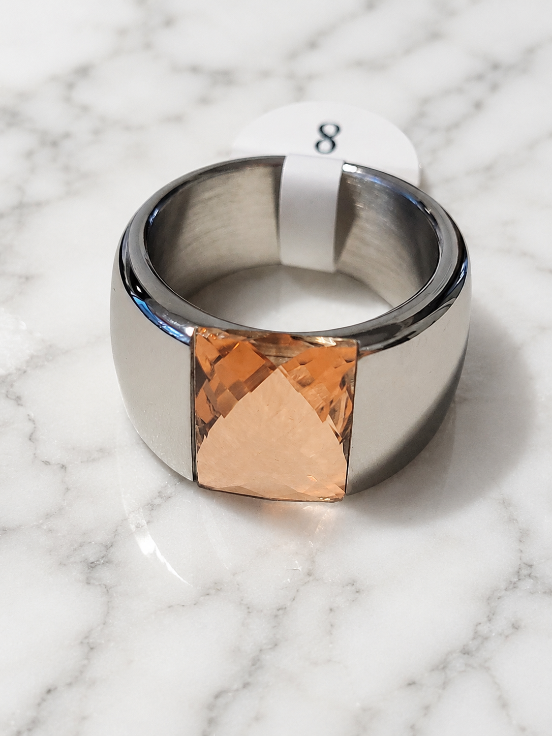 Anello in acciaio inossidabile argentato con pietra rosa, taglia 8