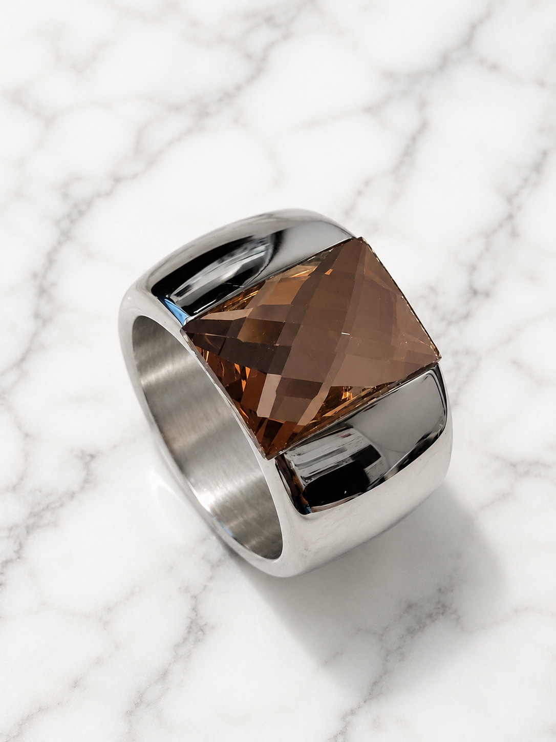 Anello in acciaio inossidabile argentato con pietra rosa, taglia 8