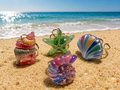 Lot de 4 bagues acryliques motif plage et mer