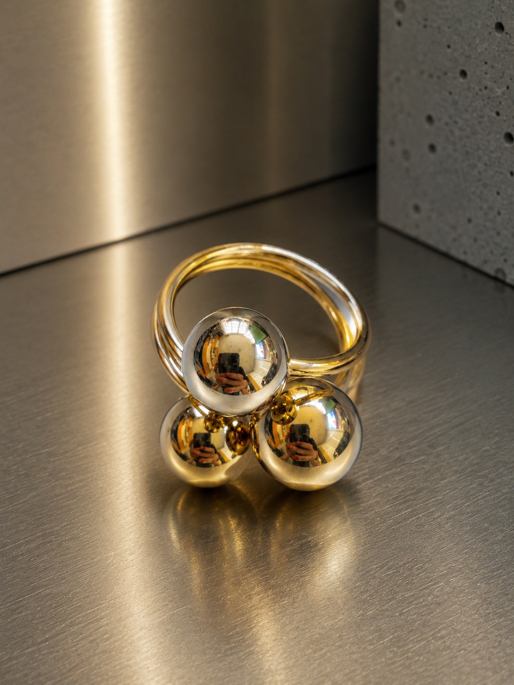 Bague circulaire acier inoxydable dorée taille 56 - 17,8 mm