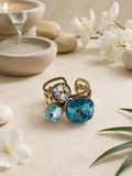 Anello regolabile con strass e cristallo azzurro