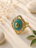 Bague Vintage Dorée Ajustable Pierre Turquoise – Acier Inoxydable Résistant à l'Eau