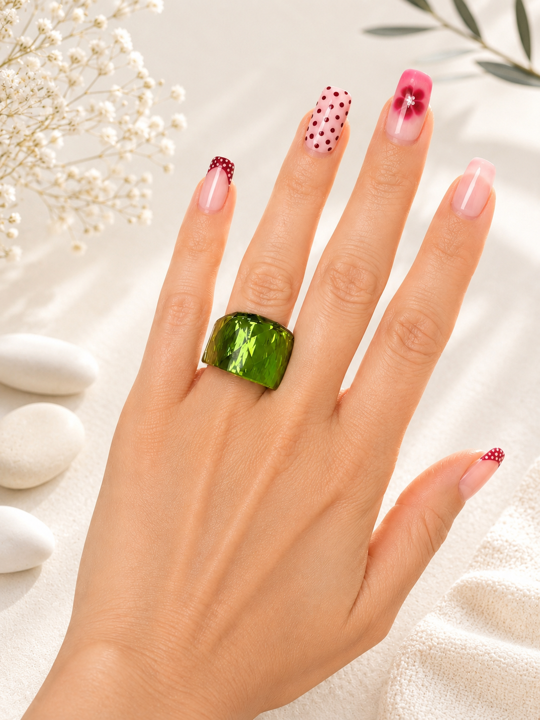 Anello in acciaio inossidabile placcato oro con cristallo verde, taglia 8