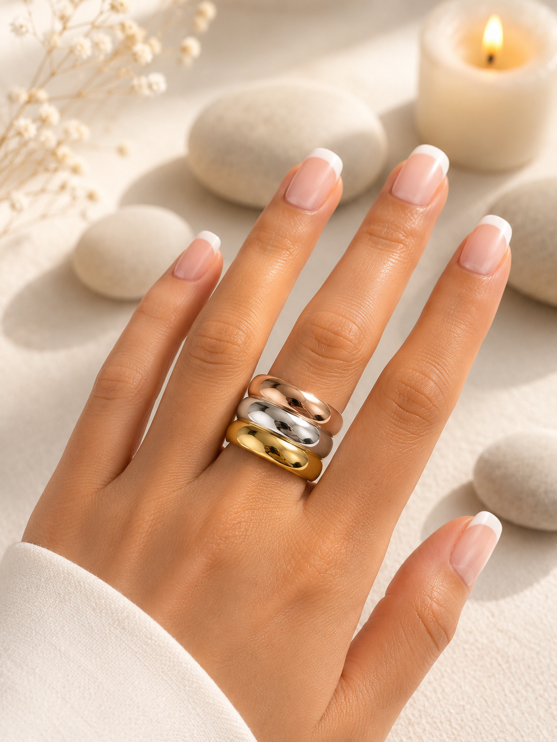 Bague Acier Inoxydable Bicolore Argent & Doré Design Irrégulier – Taille 62/63