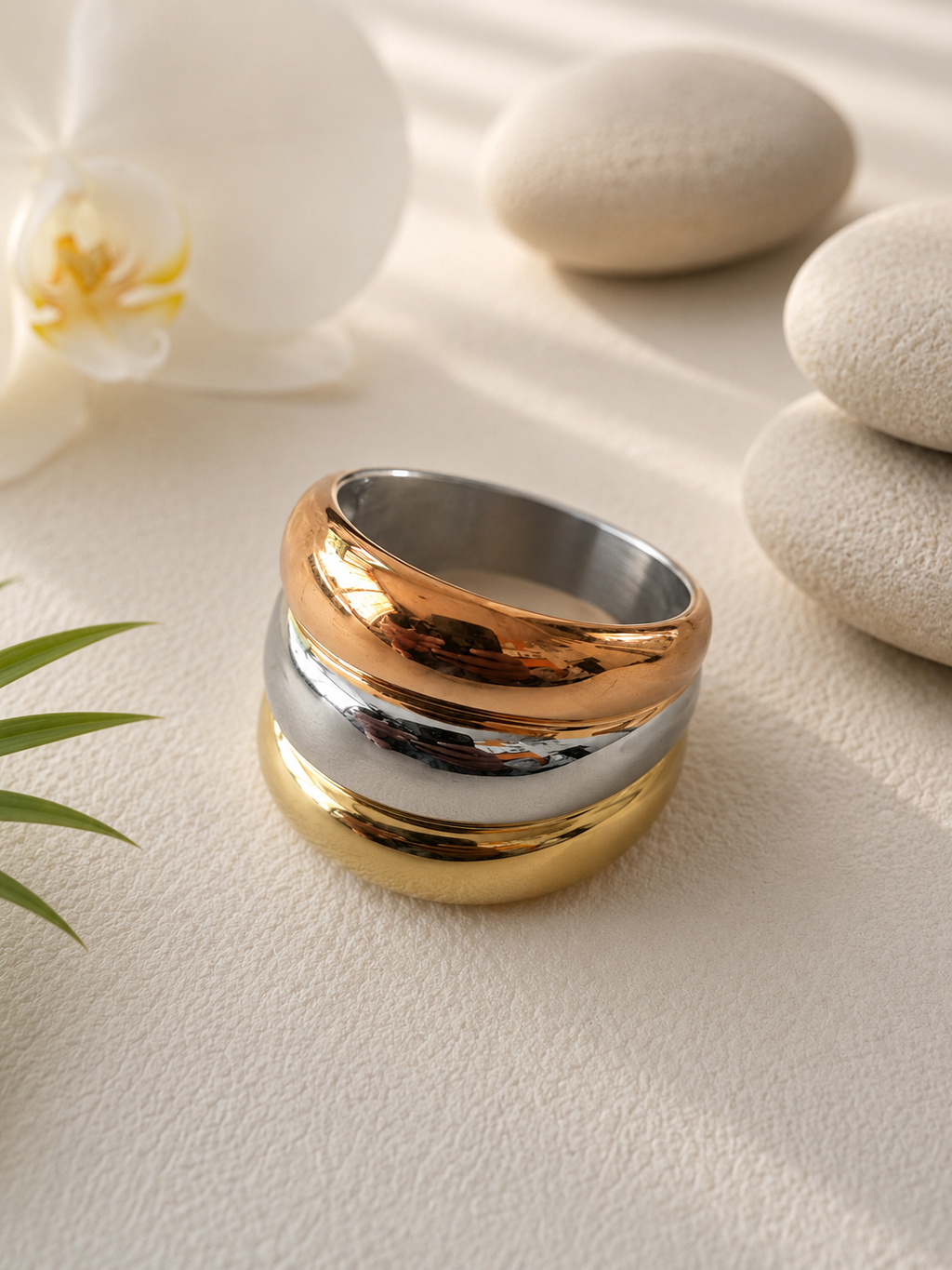 Bague Acier Inoxydable Bicolore Argent & Doré Design Irrégulier – Taille 62/63