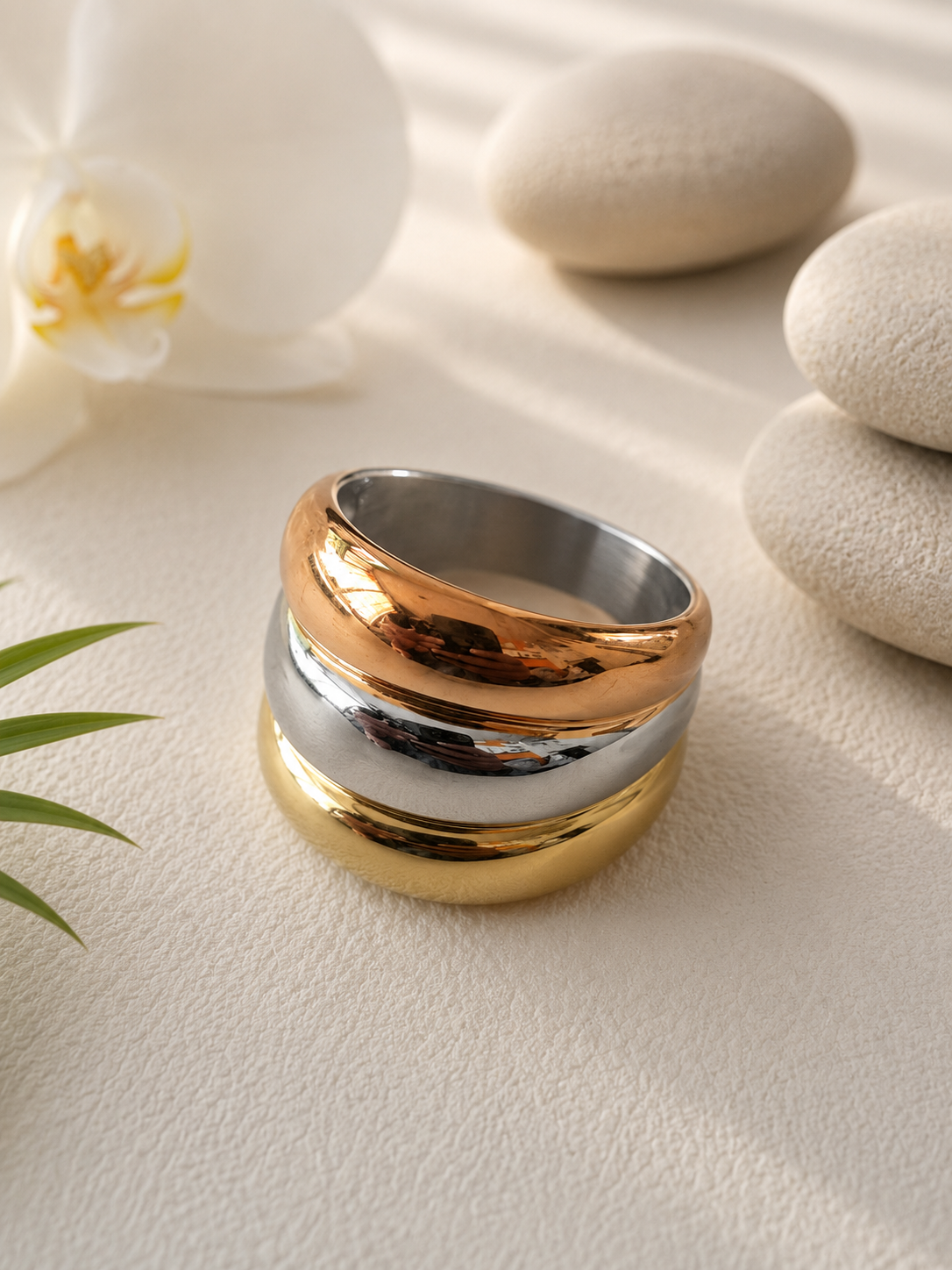 Bague Acier Inoxydable Bicolore Argent & Doré Design Irrégulier – Taille 62/63