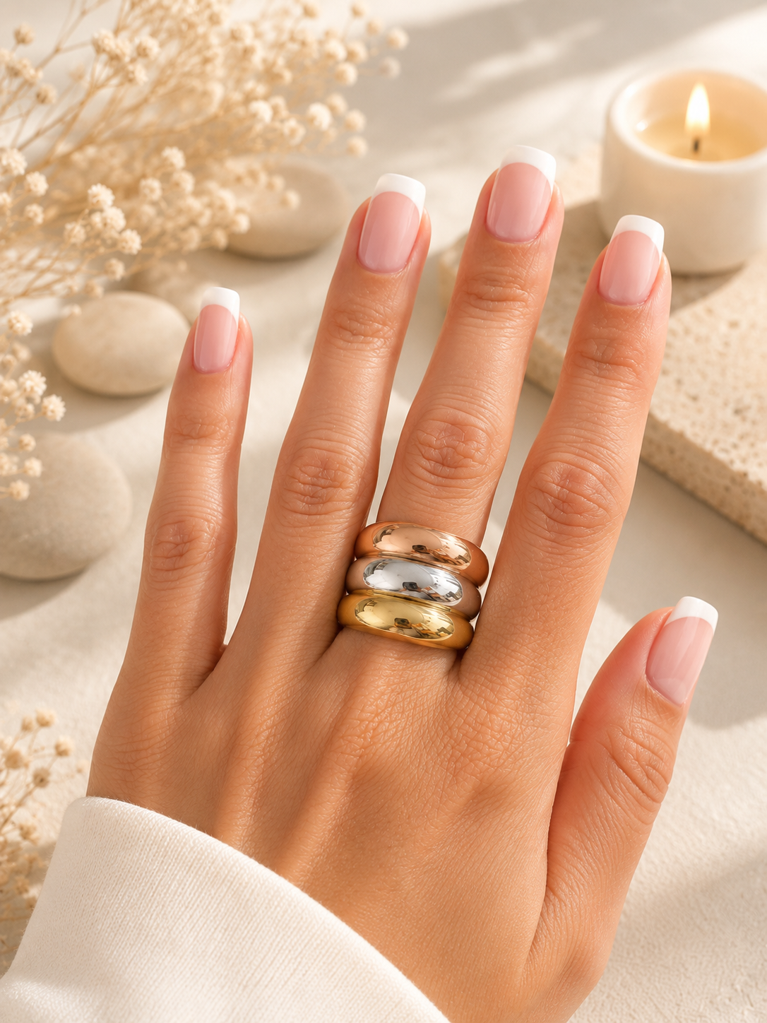 Bague Acier Inoxydable Bicolore Argent & Doré Design Irrégulier – Taille 59/60