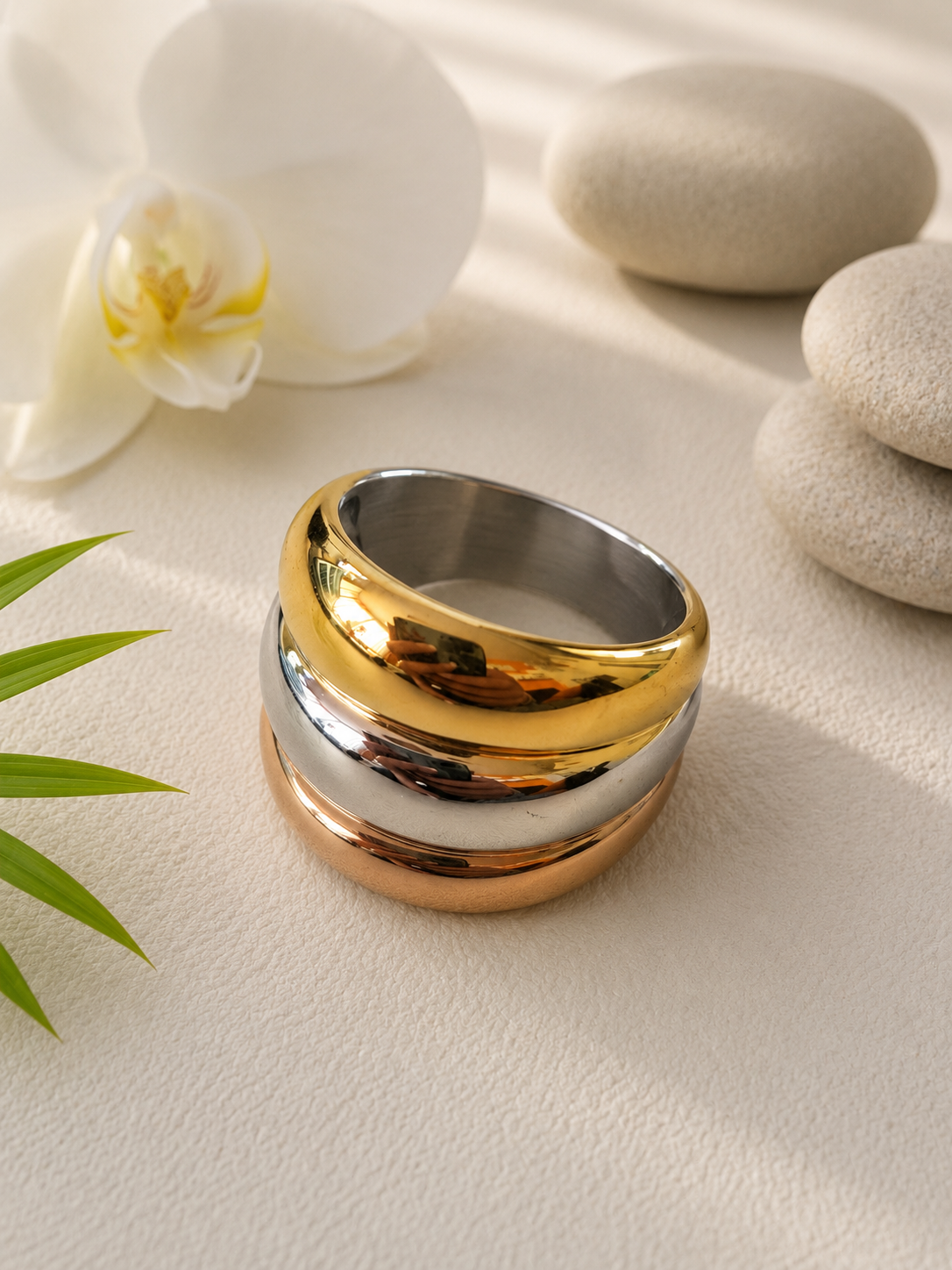 Bague Acier Inoxydable Bicolore Argent & Doré Design Irrégulier – Taille 59/60