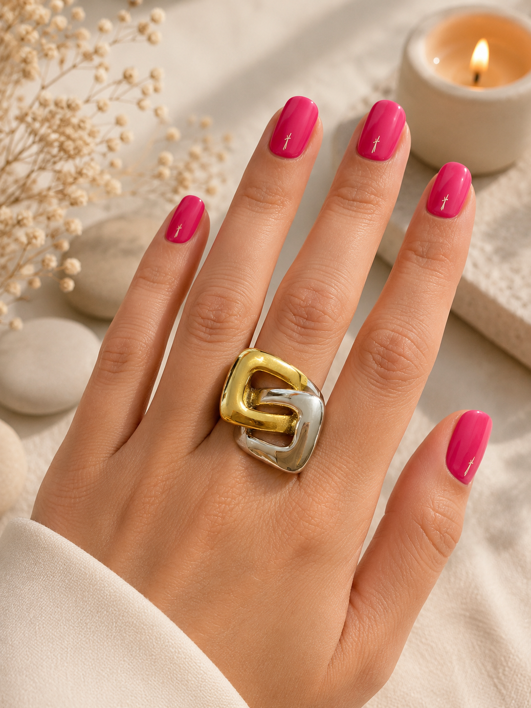 Bague Bicolore Infini en Acier Inoxydable Doré & Argenté – Taille 57 – Design Élégant
