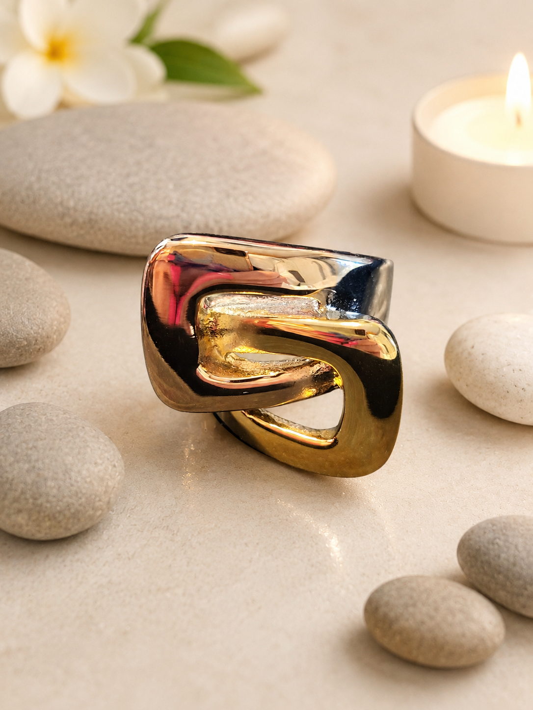 Bague Bicolore Infini en Acier Inoxydable Doré & Argenté – Taille 57 – Design Élégant