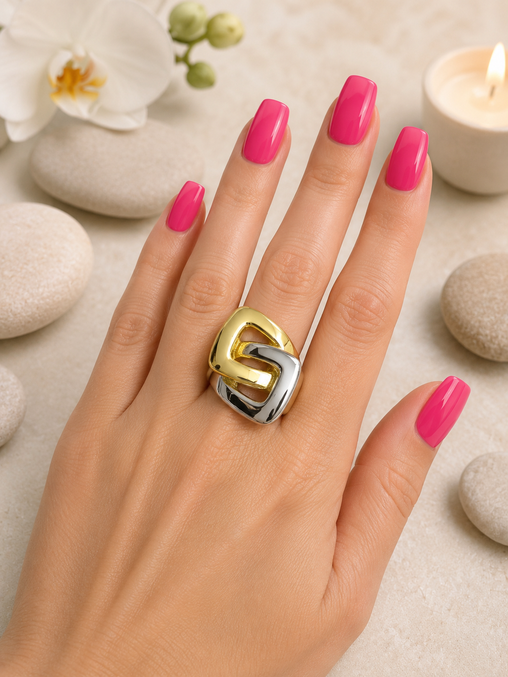 Bague Bicolore Infini en Acier Inoxydable Doré & Argenté – Taille 57 – Design Élégant