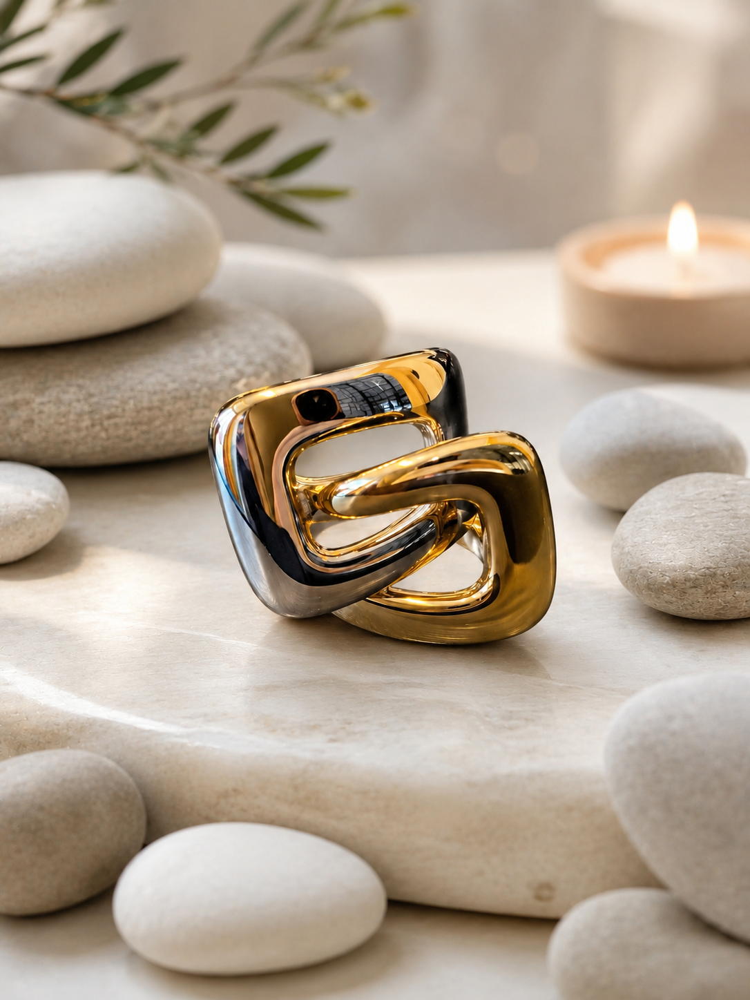Bague Bicolore Infini en Acier Inoxydable Doré & Argenté – Taille 57 – Design Élégant
