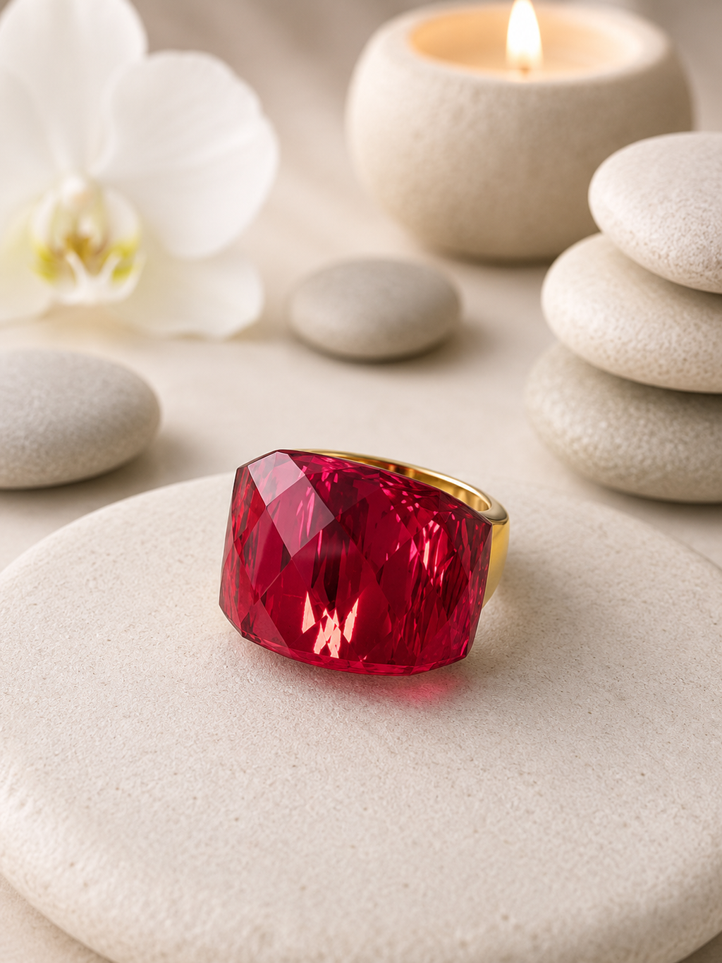 Bague en acier inoxydable argentée avec cristal rouge – Taille 57 | Bagatelle