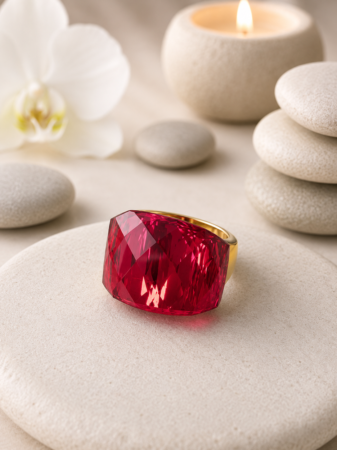 Bague en acier inoxydable argentée avec cristal rouge – Taille 57 | Bagatelle