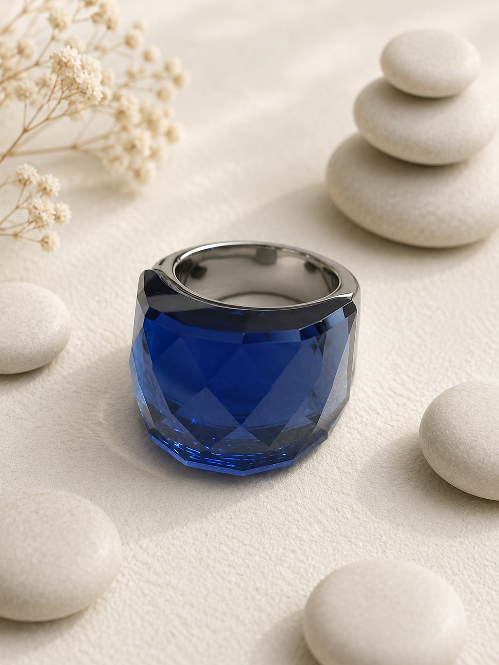Anello in acciaio inossidabile con cristallo azzurro, taglia 8