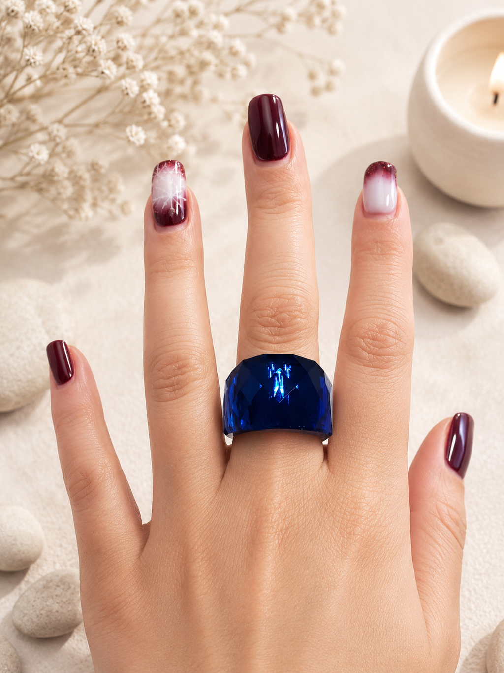 Anello in acciaio inossidabile con cristallo azzurro, taglia 8