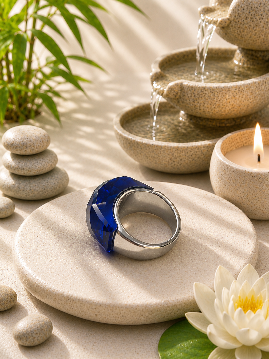 Anello in acciaio inossidabile con cristallo azzurro, taglia 8