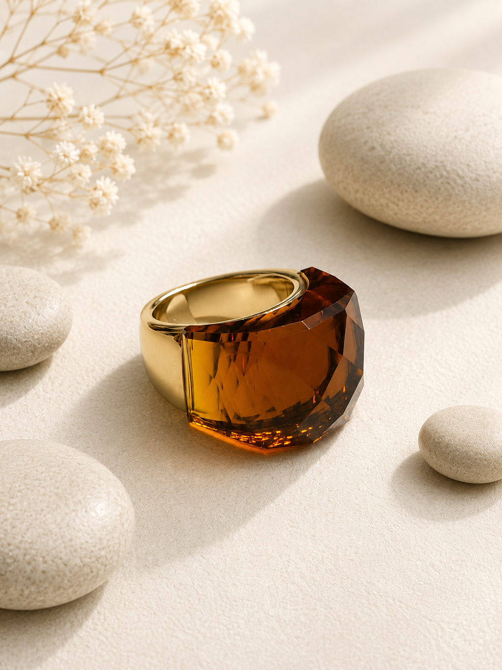 Bague en acier inoxydable dorée avec cristal caramel – Taille 57 | Bagatelle