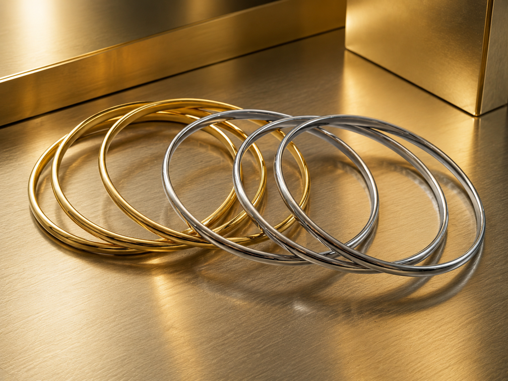 6 Bracelets joncs en acier inoxydable doré et argenté