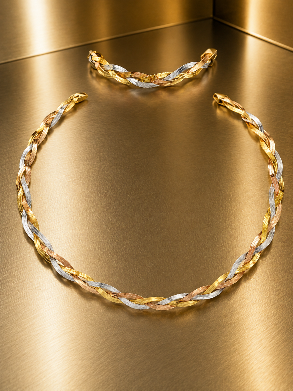 Parure bijou acier inoxydable argenté et doré bracelet et collier