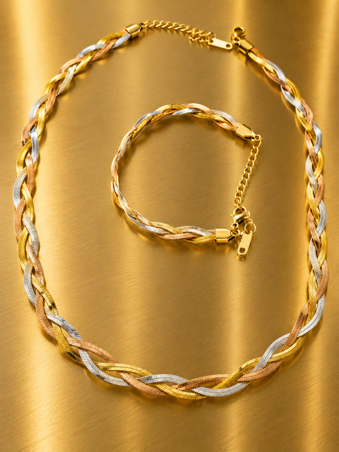 Parure bijou acier inoxydable argenté et doré bracelet et collier