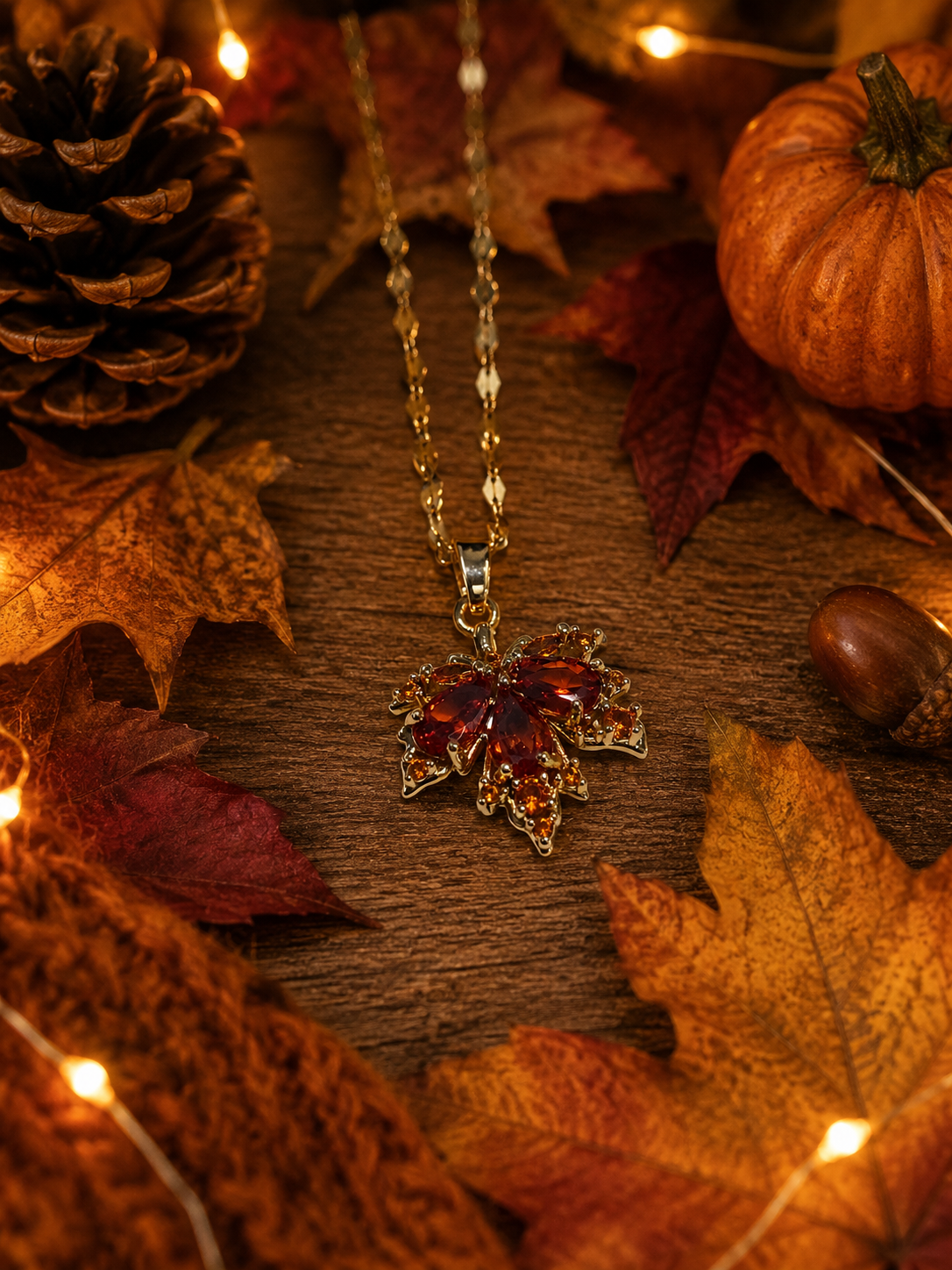 Collier acier inoxydable avec pendentif feuille d'érable rouge