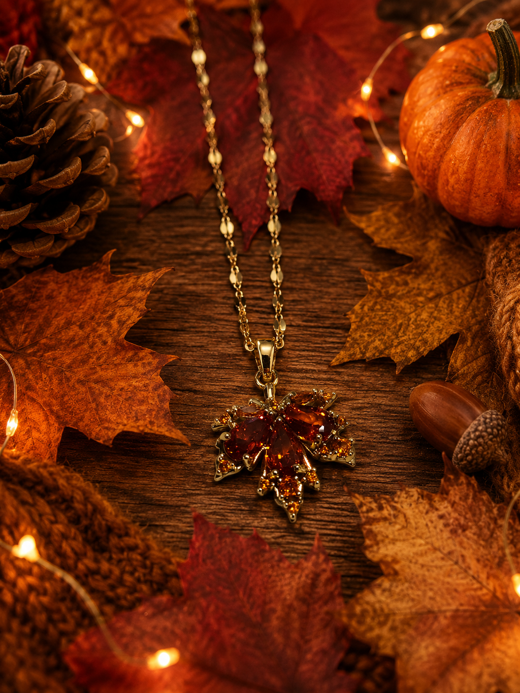 Collier acier inoxydable avec pendentif feuille d'érable rouge