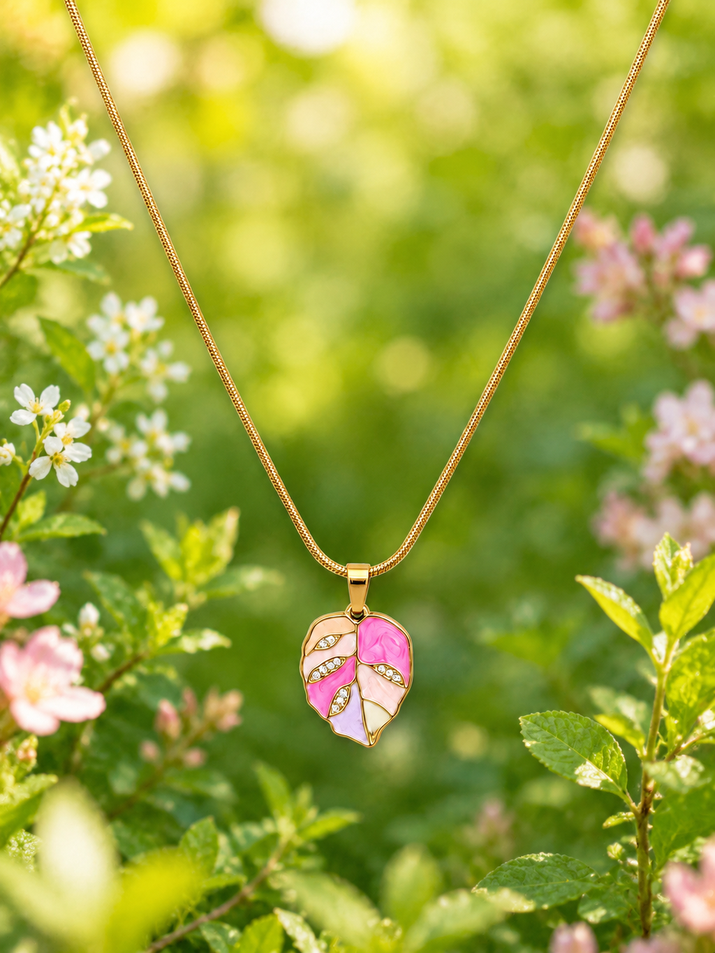 Collier Feuille Rose en Acier Inoxydable – Pendentif Élégant & Romantique