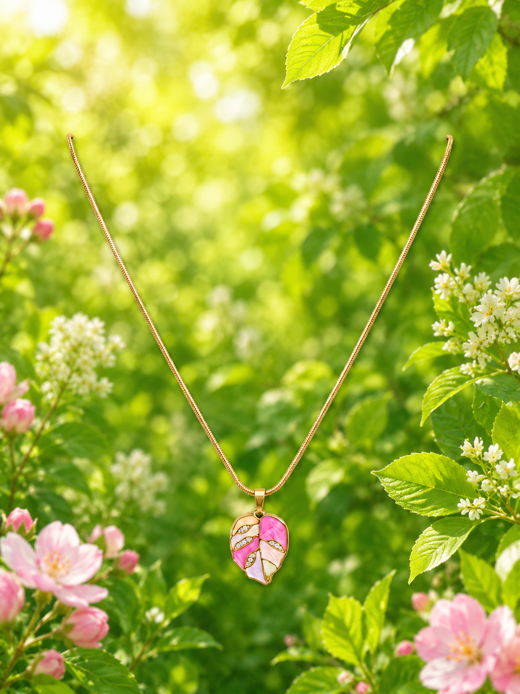 Collier Feuille Rose en Acier Inoxydable – Pendentif Élégant & Romantique