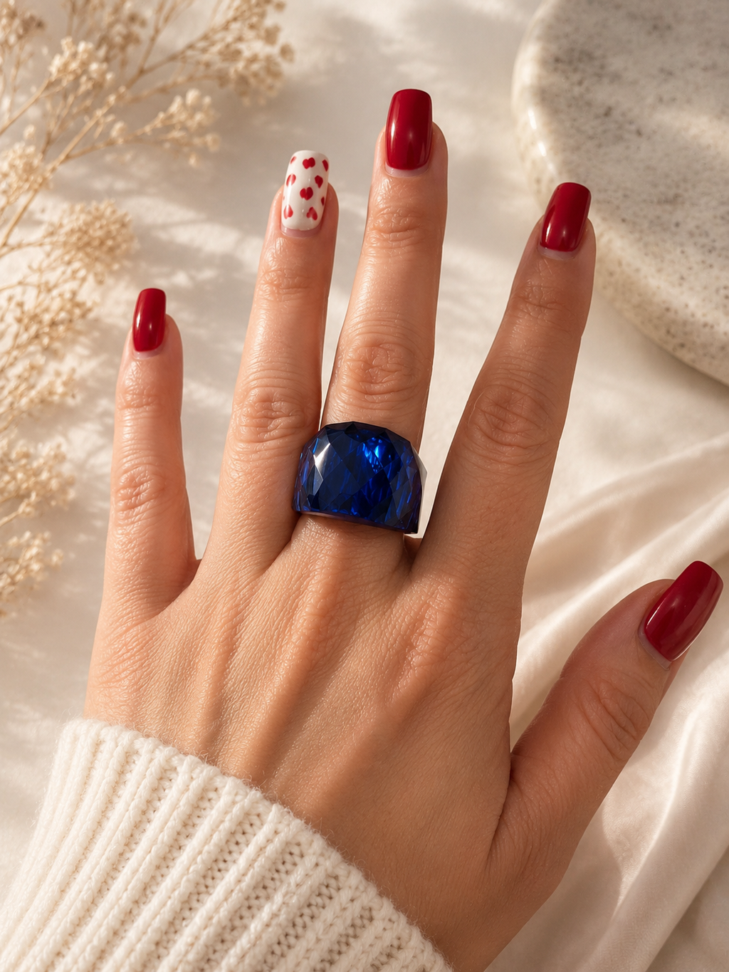 Bague en acier inoxydable doré avec cristal bleu clair – Taille 57 | Bagatelle