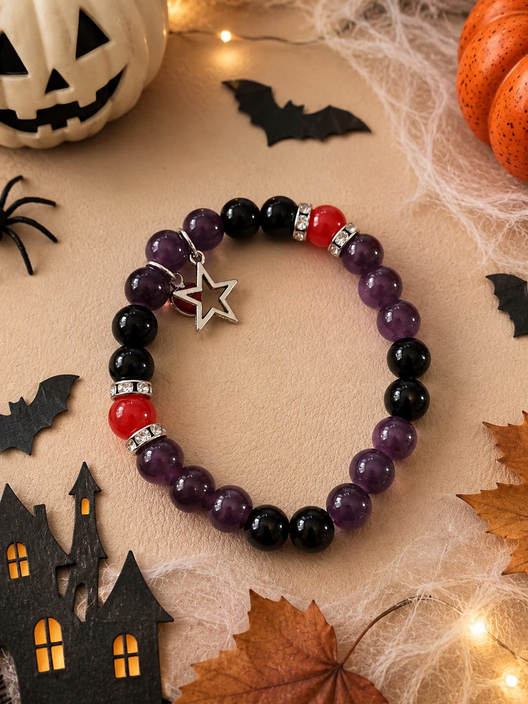Duo de Bracelets Halloween – Perles Colorées & Charms Étoiles