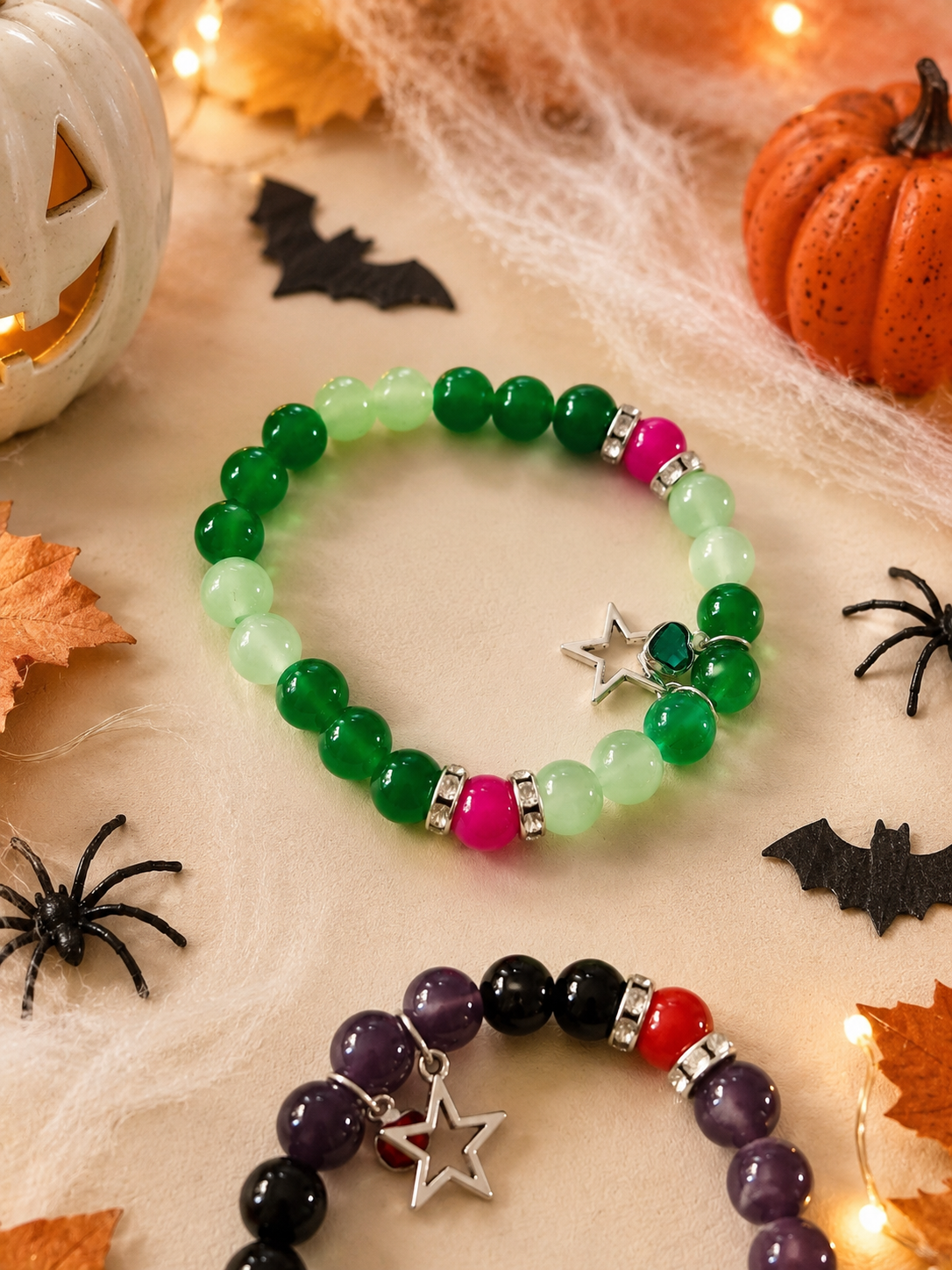 Duo de Bracelets Halloween – Perles Colorées & Charms Étoiles