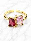 Anello quadrato in acciaio inossidabile con zirconi e due rose