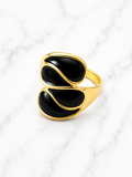 Anello aperto asimmetrico geometrico acciaio inossidabile dorato nero