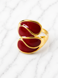 Anello aperto asimmetrico geometrico acciaio inossidabile dorato rosso