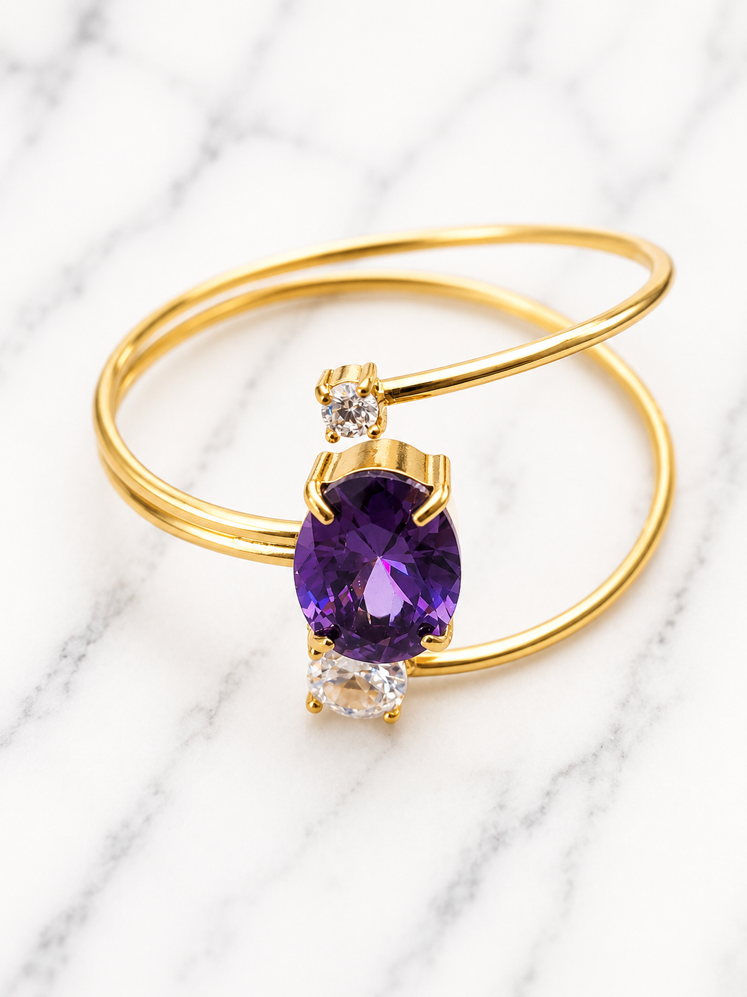 Anello regolabile acciaio inossidabile zircone viola asimmetrico