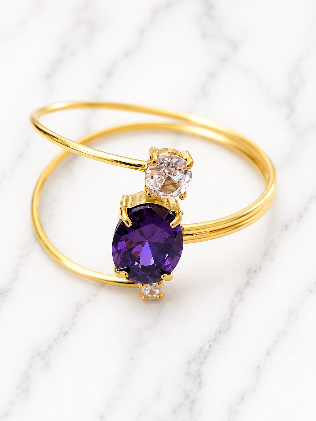 Anello regolabile acciaio inossidabile zircone viola asimmetrico