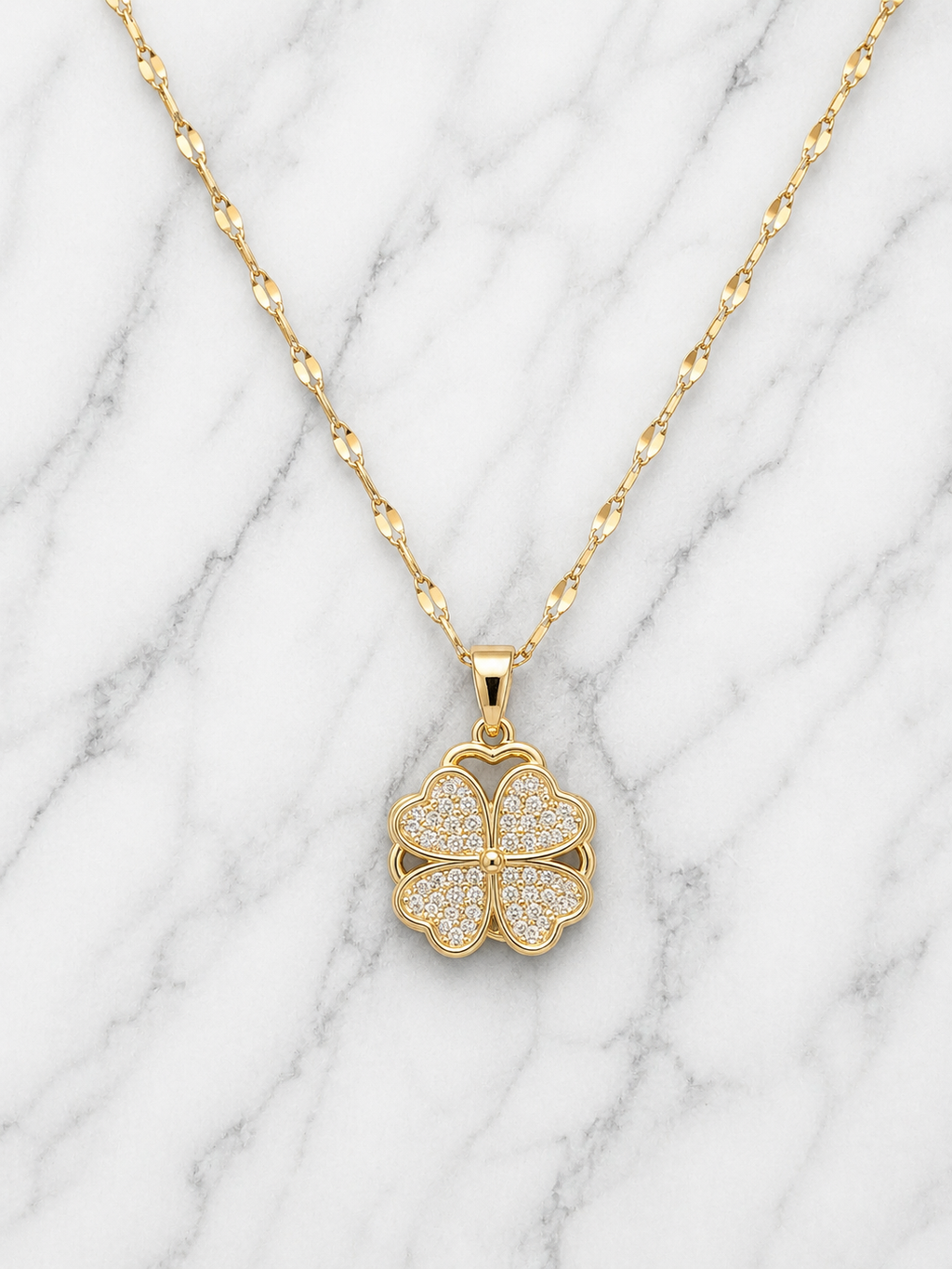 Collana in acciaio inossidabile dorato con quadrifoglio girevole 40 + 5 cm