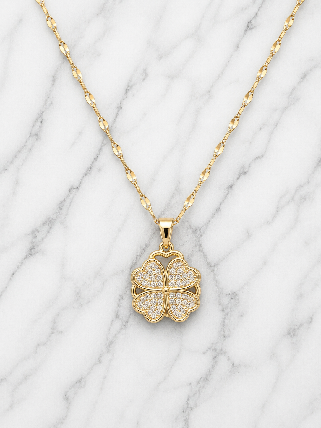 Collana in acciaio inossidabile dorato con quadrifoglio girevole 40 + 5 cm