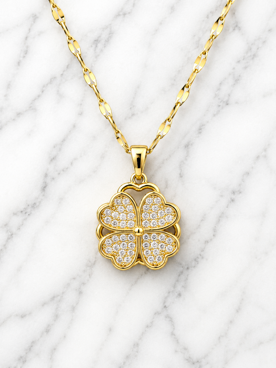 Collana in acciaio inossidabile dorato con quadrifoglio girevole 40 + 5 cm