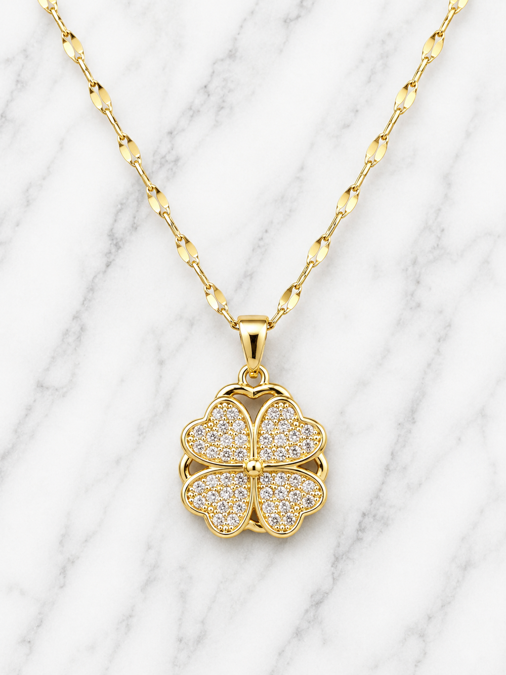 Collana in acciaio inossidabile dorato con quadrifoglio girevole 40 + 5 cm