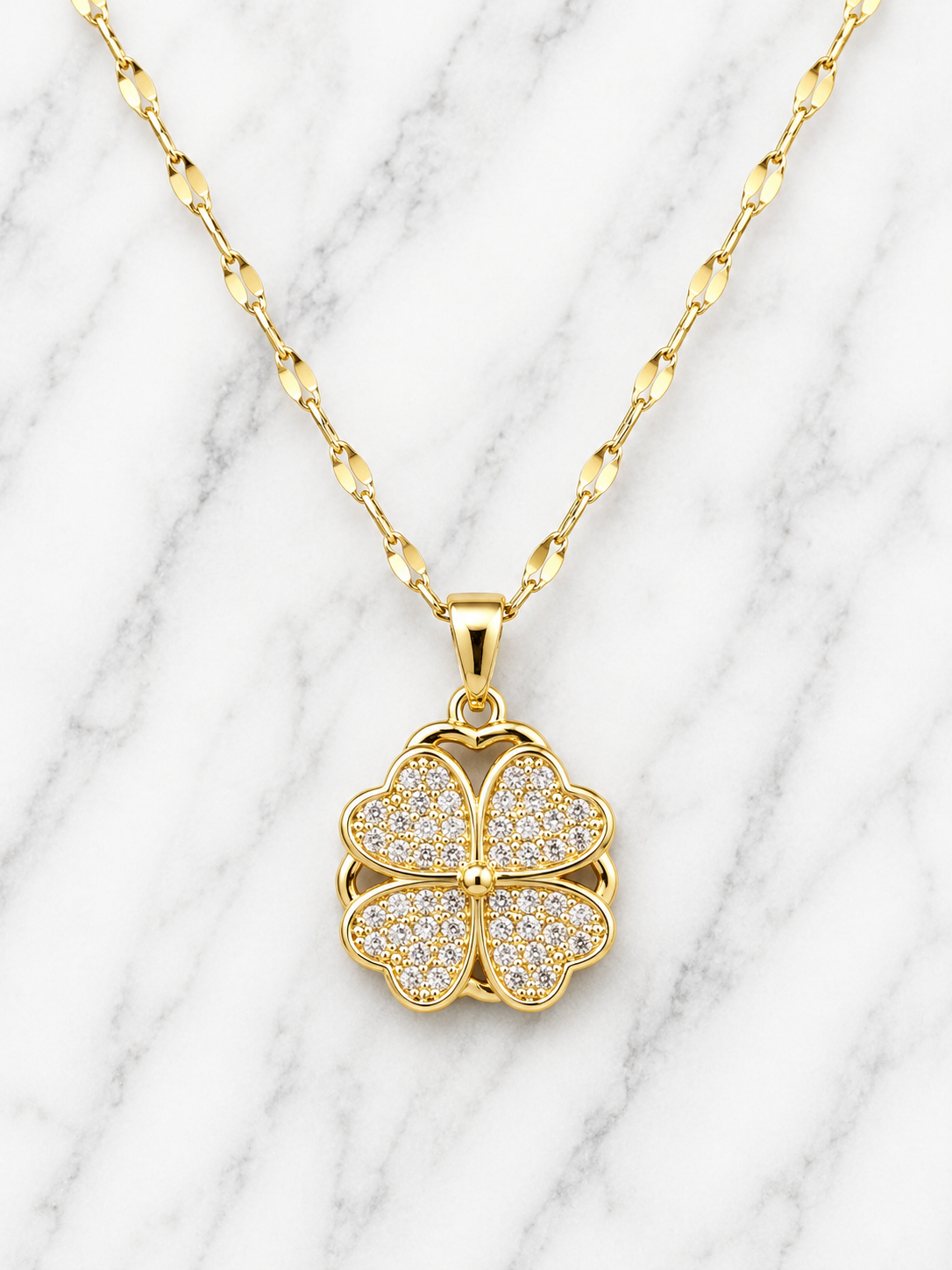 Collana in acciaio inossidabile dorato con quadrifoglio girevole 40 + 5 cm