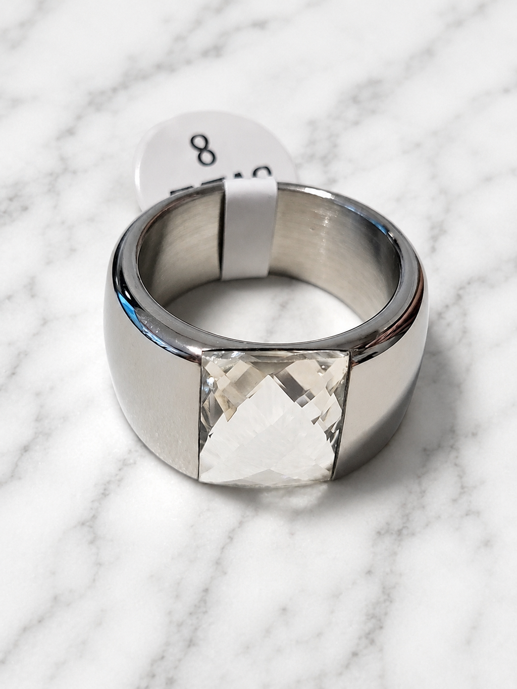 Anello in acciaio inossidabile argentato con pietra bianca taglia 8